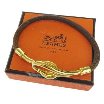 Image of HERMES jumbo gold hook bracelet brown leather