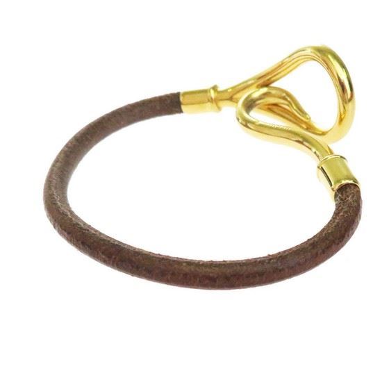 Picture of HERMES jumbo gold hook bracelet brown leather