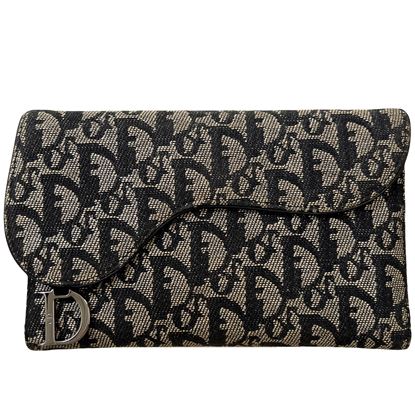 Image of Christian Dior Trifold Long Wallet Trotter Saddle Canvas Navy SHW VM221135