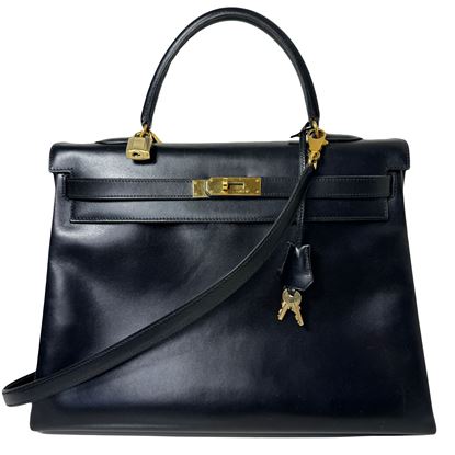 Image of Hermes 35 black Kelly 2-way bag with gold hardware VM221225