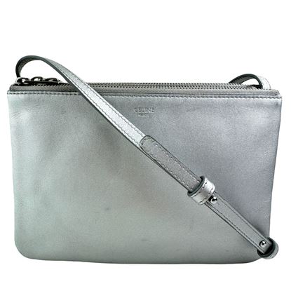 Image of Celine silver leather trio zippy crossbody bag VM221285