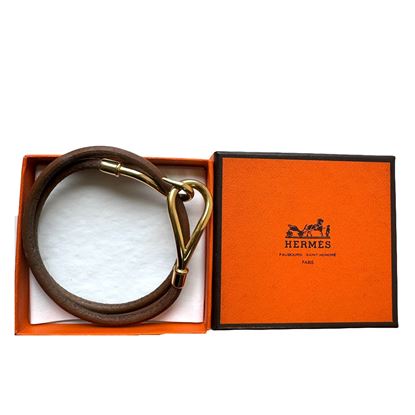 Image of HERMES jumbo gold hook bracelet brown leather VM221288