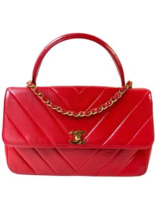 Image of Chanel medium trendy red chevron top handle flap bag VM221293