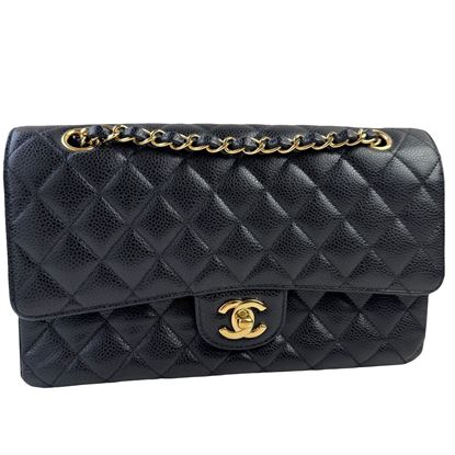 Image of Chanel medium 2.55 timeless classic double flap bag in black caviar leather GHW VM221334