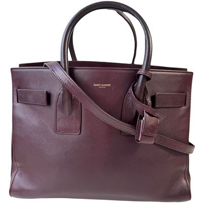 Image of Saint Laurent Sac de jour tote in smooth burgundy leather VM221360