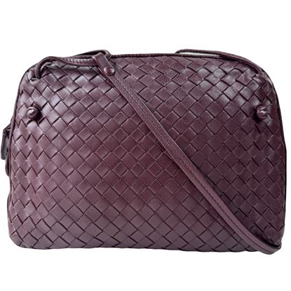 Image of Bottega Veneta intrecciato crossbody nodini bag in burgundy leather VM221370