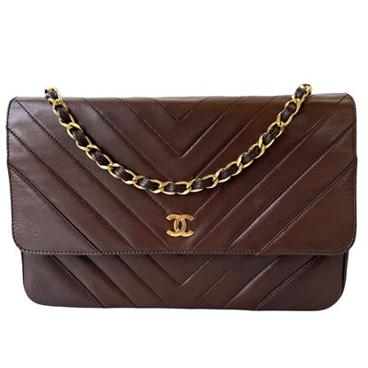 Image of Chanel chocolate chevron flap bag VM221375