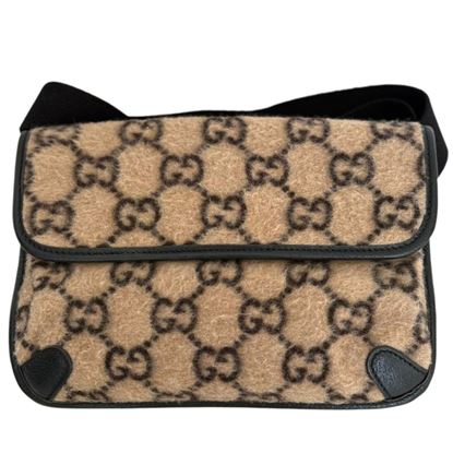 Image of Gucci GG beige/black wool and leather belt bag VM221433