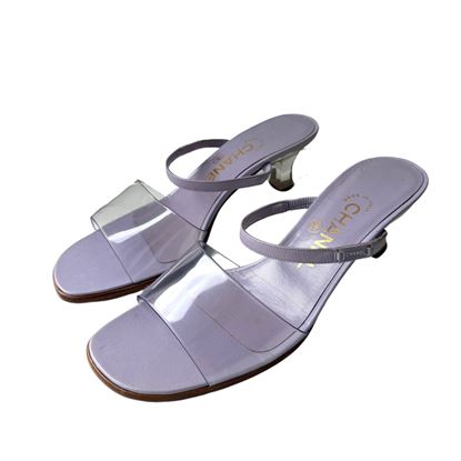 Image of Chanel violet leather/clear vinyl an lucite kitten heels VM221506