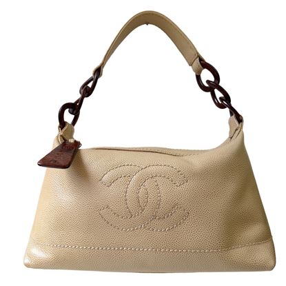 Image of Chanel beige caviar leather CC wood chain hobo bag VM221512