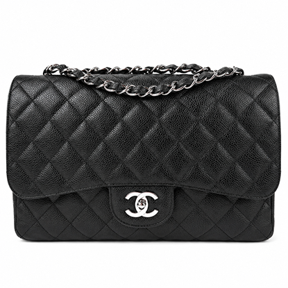 Image of Chanel jumbo 2.55 timeless classic flap bag in black caviar leather and silver hardware VM221531