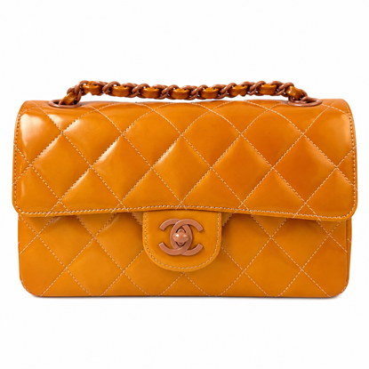 Image of Chanel mini rectangular orange patent leather pink/lilac hardware VM221521